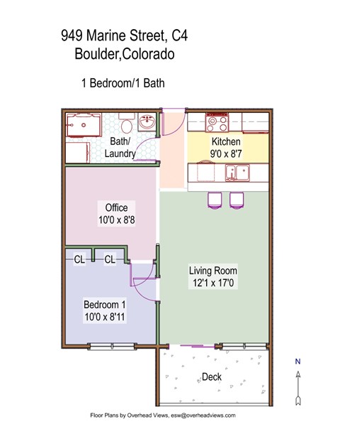 Floor plan for 2 beds, 1 bath, 750 sqft
